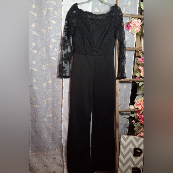 Pants - Beautiful Black Special Occasion Jumper w Lace details- medium